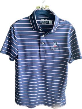 RLX Ralph Lauren Navy Polo with Pink & White Stripes